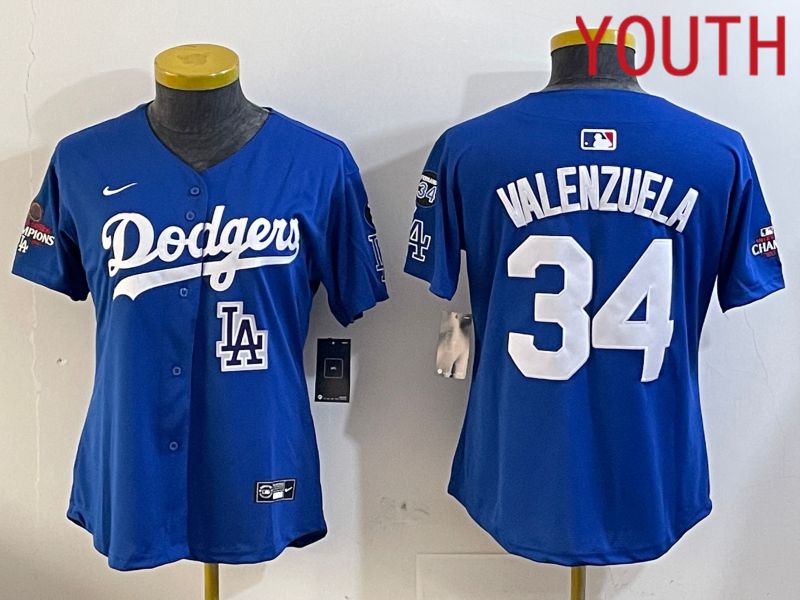 Youth Los Angeles Dodgers #34 Valenzuela Blue Game 2024 Nike MLB Jersey style 1205